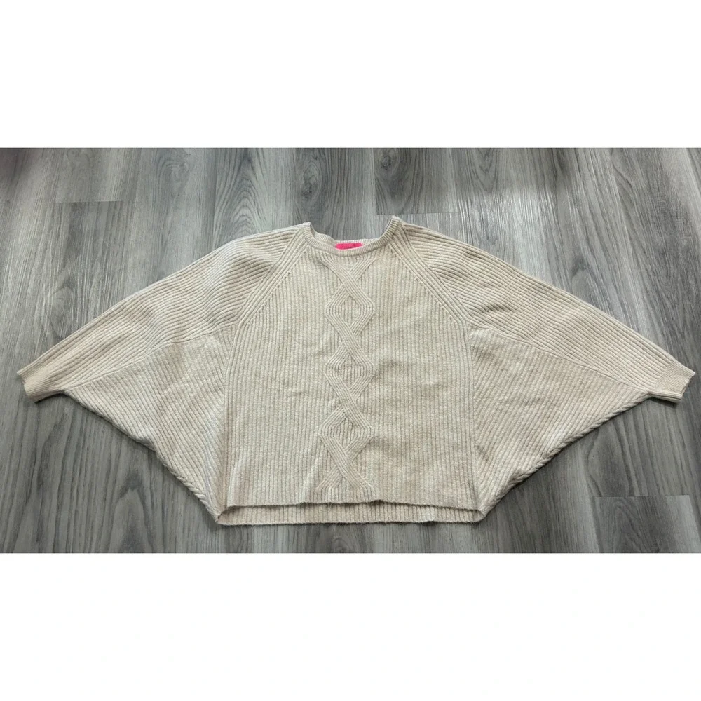 Lilly Pulitzer Womens Batwing Cable Knit Sweater Acrylic Blend M Beige Ivory